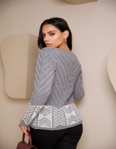 Blusa Barrado Jacquard – Ref. B25921 - Cinza/Cru