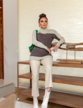 Blusa Bicolor Barcelona – Ref. B23754 - Cru / marrom