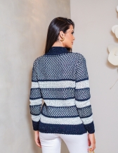 Blusa Gola Alta Rede – Ref. B23718 - Marinho/ branco