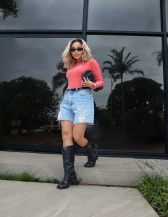 Blusa Aran Manga Canelada – Ref. B25988 - Chiclete